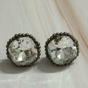 Sorrelli White Bridal Antique Silver Plated Cushion-Cut Solitaire Stud Earrings
